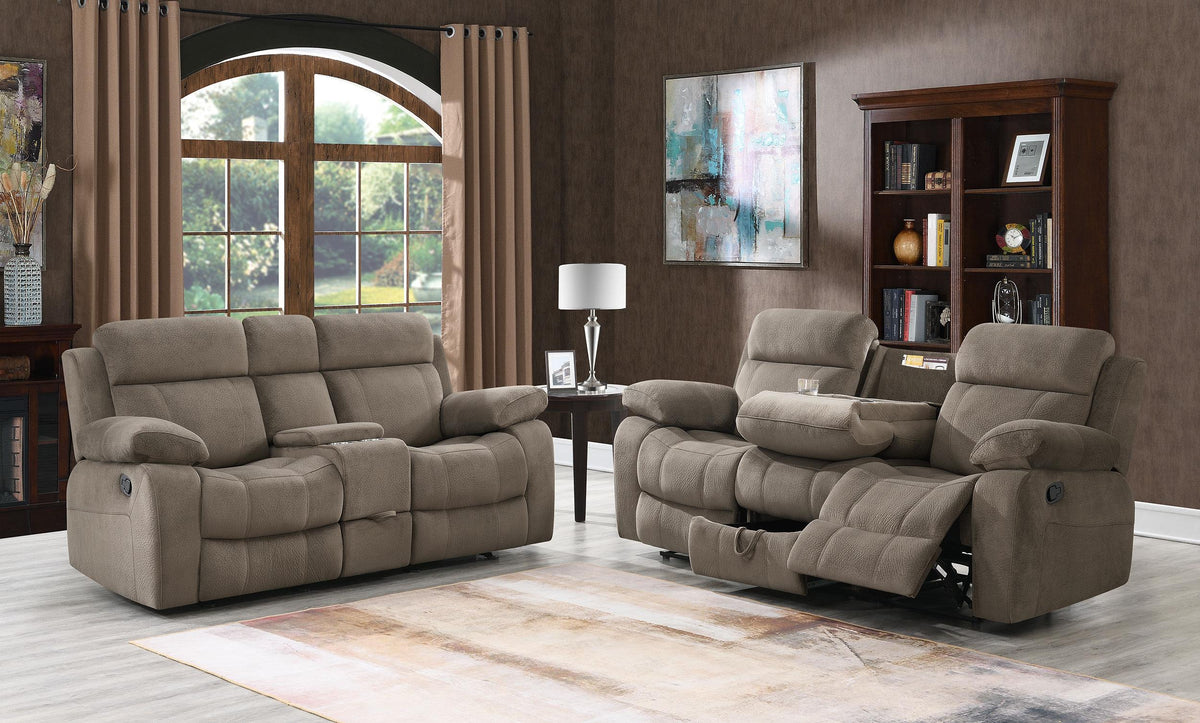 Myleene Upholstered Tufted Living Room Set Mocha  Half Price Furniture