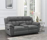 Bahrain Upholstered Motion Loveseat with Console Charcoal Bahrain Upholstered Motion Loveseat with Console Charcoal Half Price Furniture