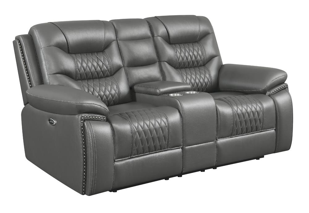 Flamenco Tufted Upholstered Power Loveseat with Console Charcoal  Las Vegas Furniture Stores