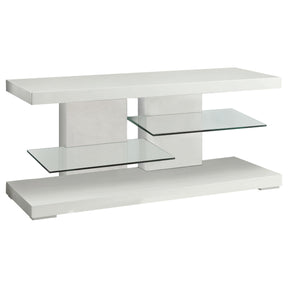 Cogswell 2-shelf TV Console Glossy White Half Price Furniture