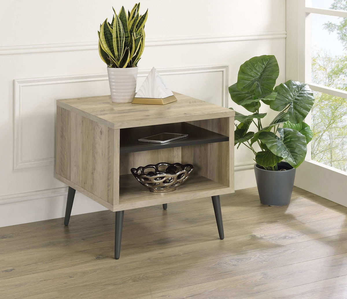 Welsh Square Engineered Wood End Table With Shelf Antique Pine and Grey Half Price Furniture