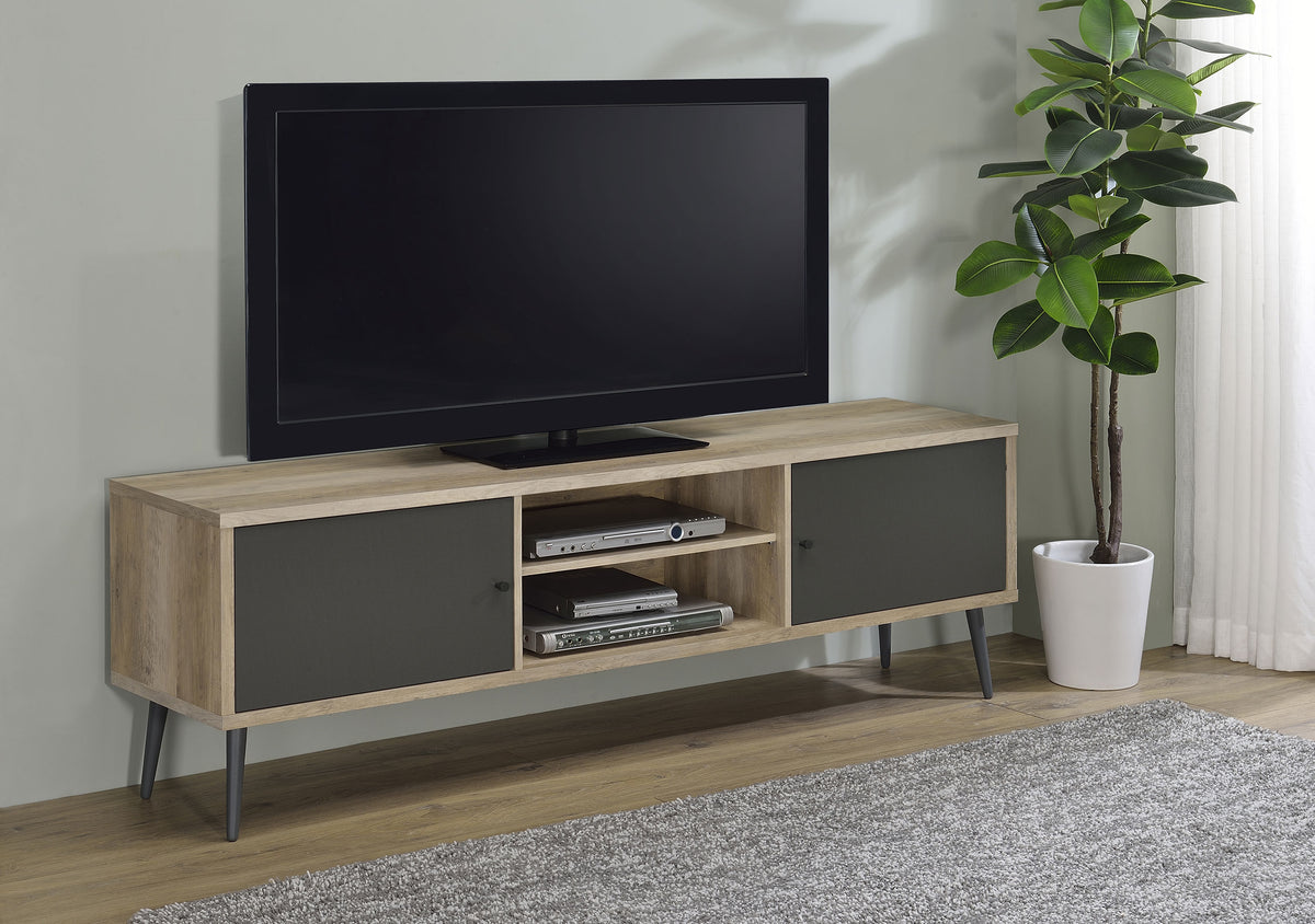 Allie 2-door Engineered Wood TV Stand With Storage Shelf Antique Pine and Grey  Half Price Furniture