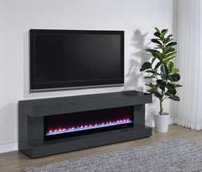 Mallory fireplace TV stand grey high gloss
