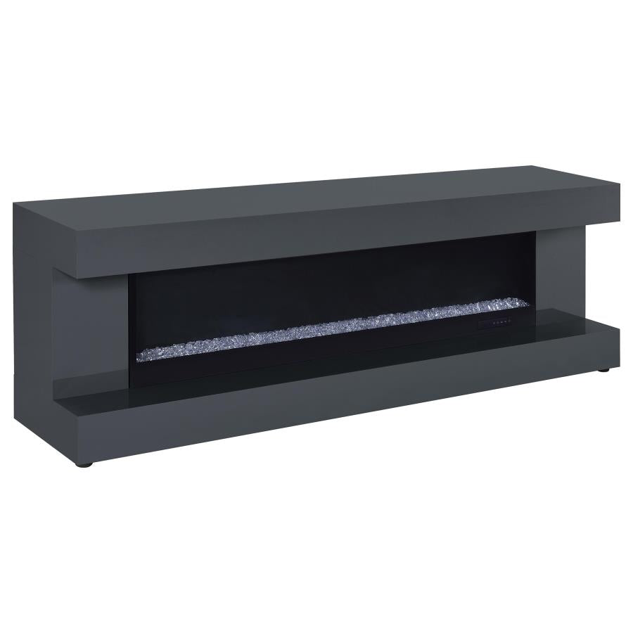 Mallory fireplace TV stand grey high gloss with Bluetooth speaker