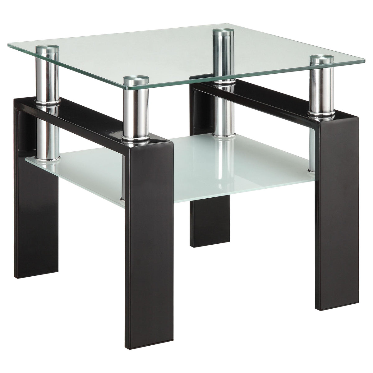 Dyer Tempered Glass End Table with Shelf Black  Half Price Furniture