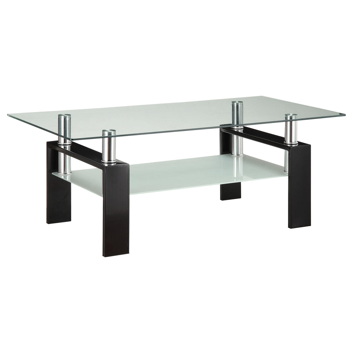 Dyer Tempered Glass Coffee Table with Shelf Black  Half Price Furniture