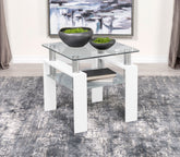 Dyer Square Glass Top End Table With Shelf White Half Price Furniture