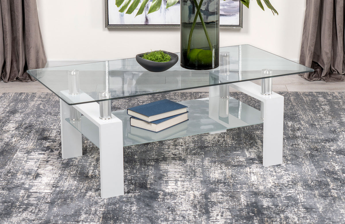 Dyer Rectangular Glass Top Coffee Table With Shelf White  Half Price Furniture