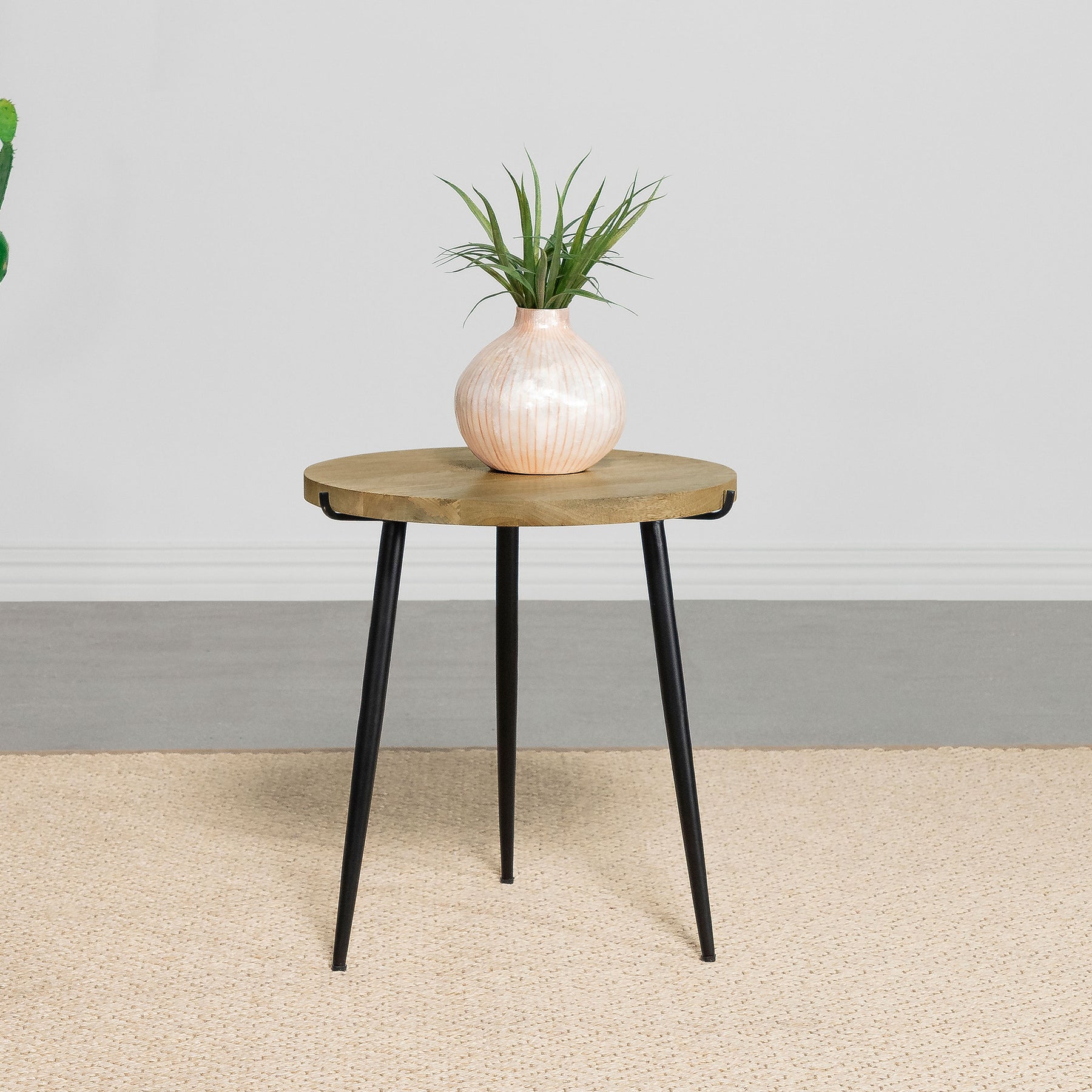 Pilar Round Solid Wood Top End Table Natural and Black  Half Price Furniture