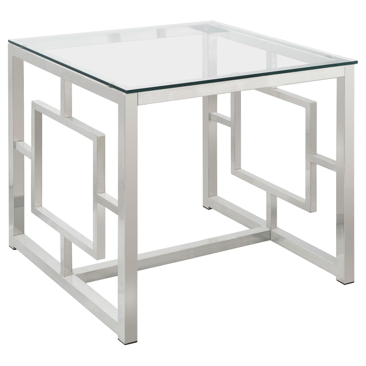 Merced Square Tempered Glass Top End Table Nickel  Half Price Furniture