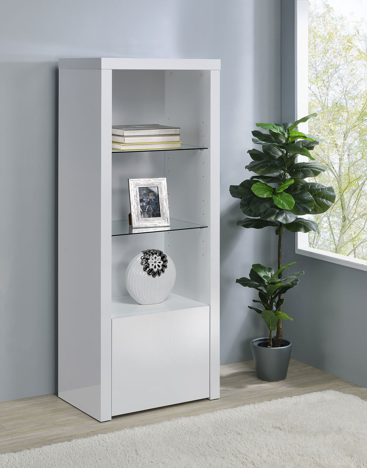 Jude 3-shelf Media Tower With Storage Cabinet White High Gloss  Las Vegas Furniture Stores