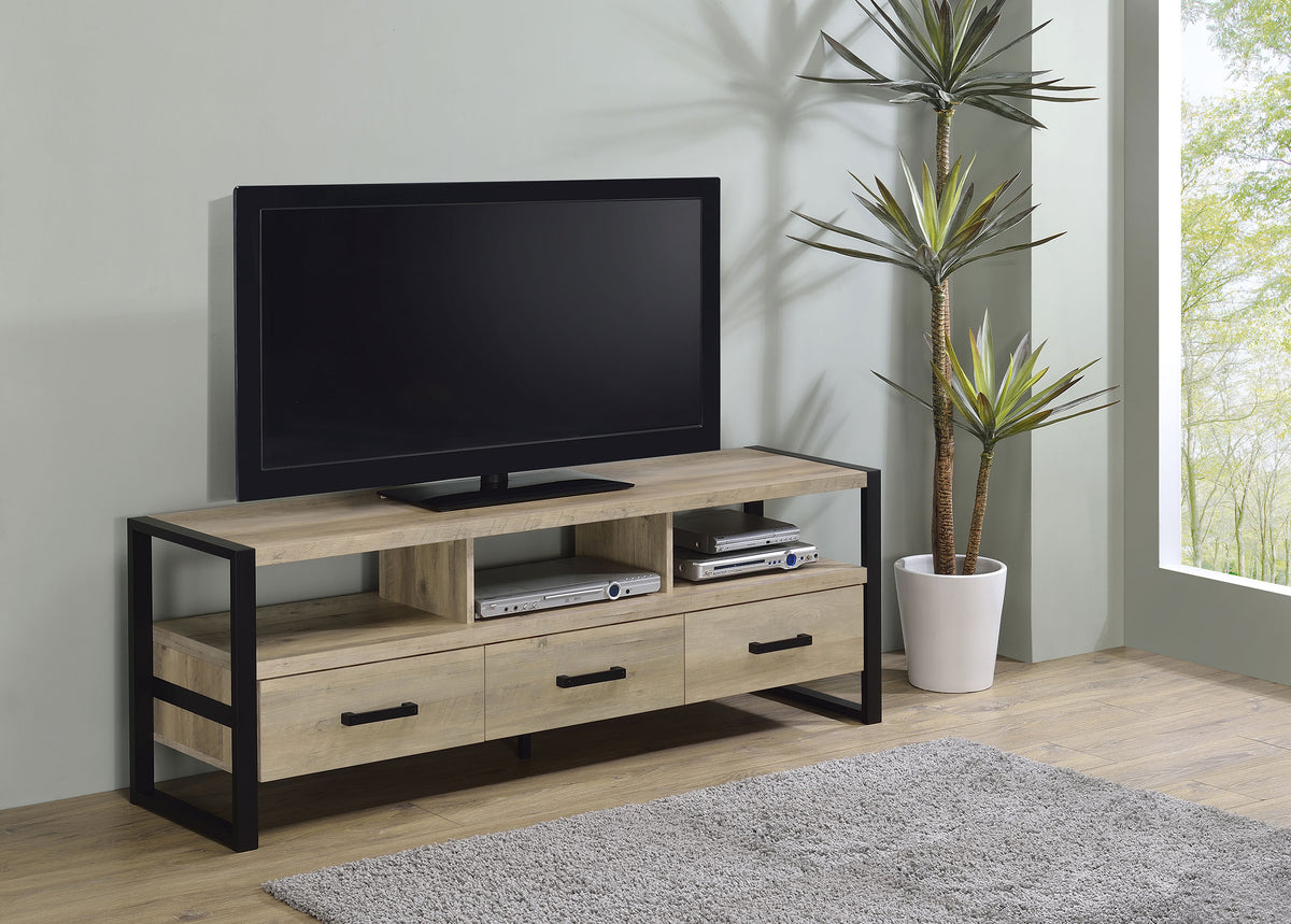 James 3-drawer Composite Wood 60" TV Stand Antique Pine Half Price Furniture