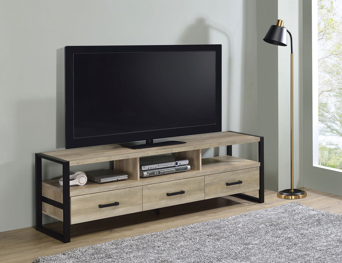 James 3-drawer Composite Wood 71" TV Stand Antique Pine  Half Price Furniture
