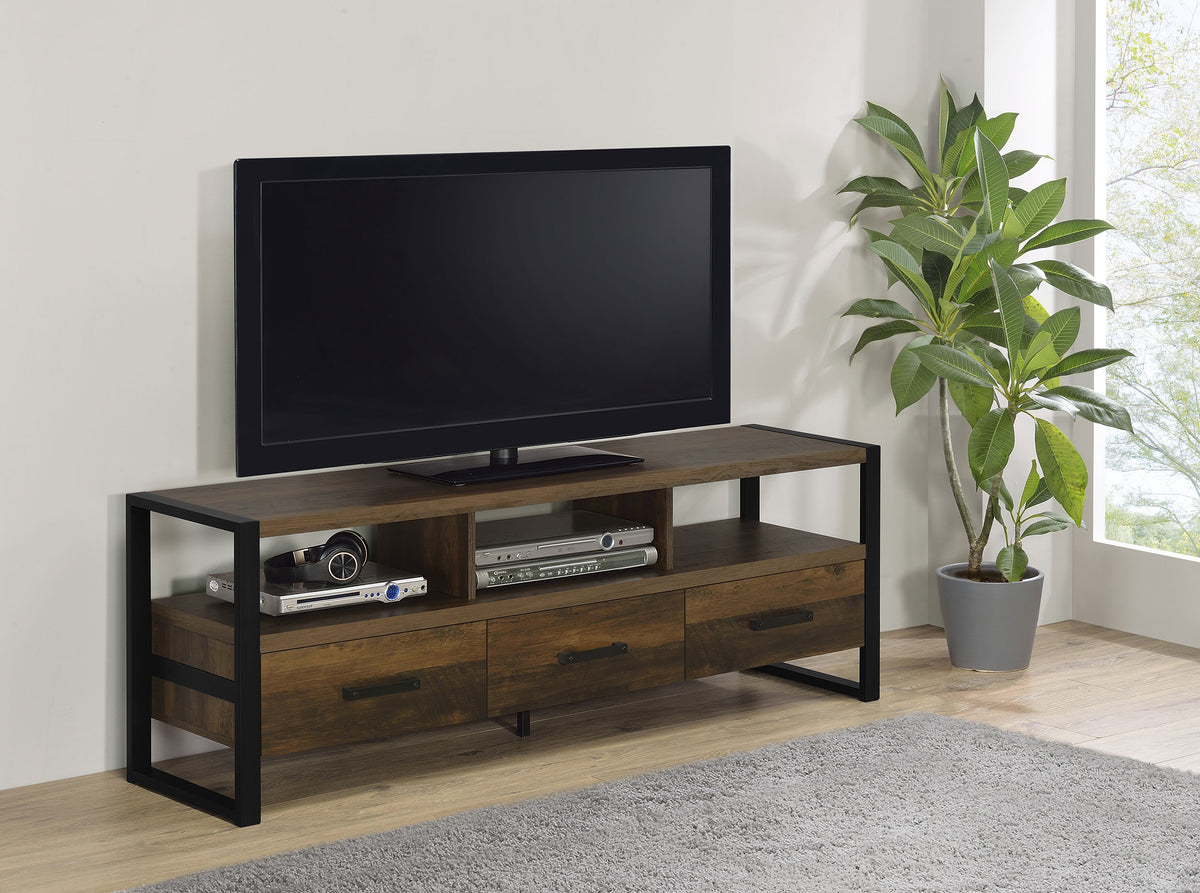 James 3-drawer Composite Wood 60" TV Stand Dark Pine James 3-drawer Composite Wood 60" TV Stand Dark Pine Half Price Furniture