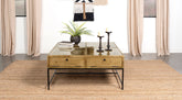Stephie 4-drawer Square Clear Glass Top Coffee Table Honey Brown Half Price Furniture