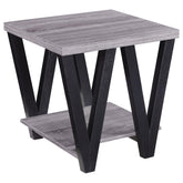 Stevens V-shaped End Table Black and Antique Grey Half Price Furniture