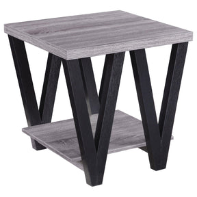 Stevens V-shaped End Table Black and Antique Grey Half Price Furniture