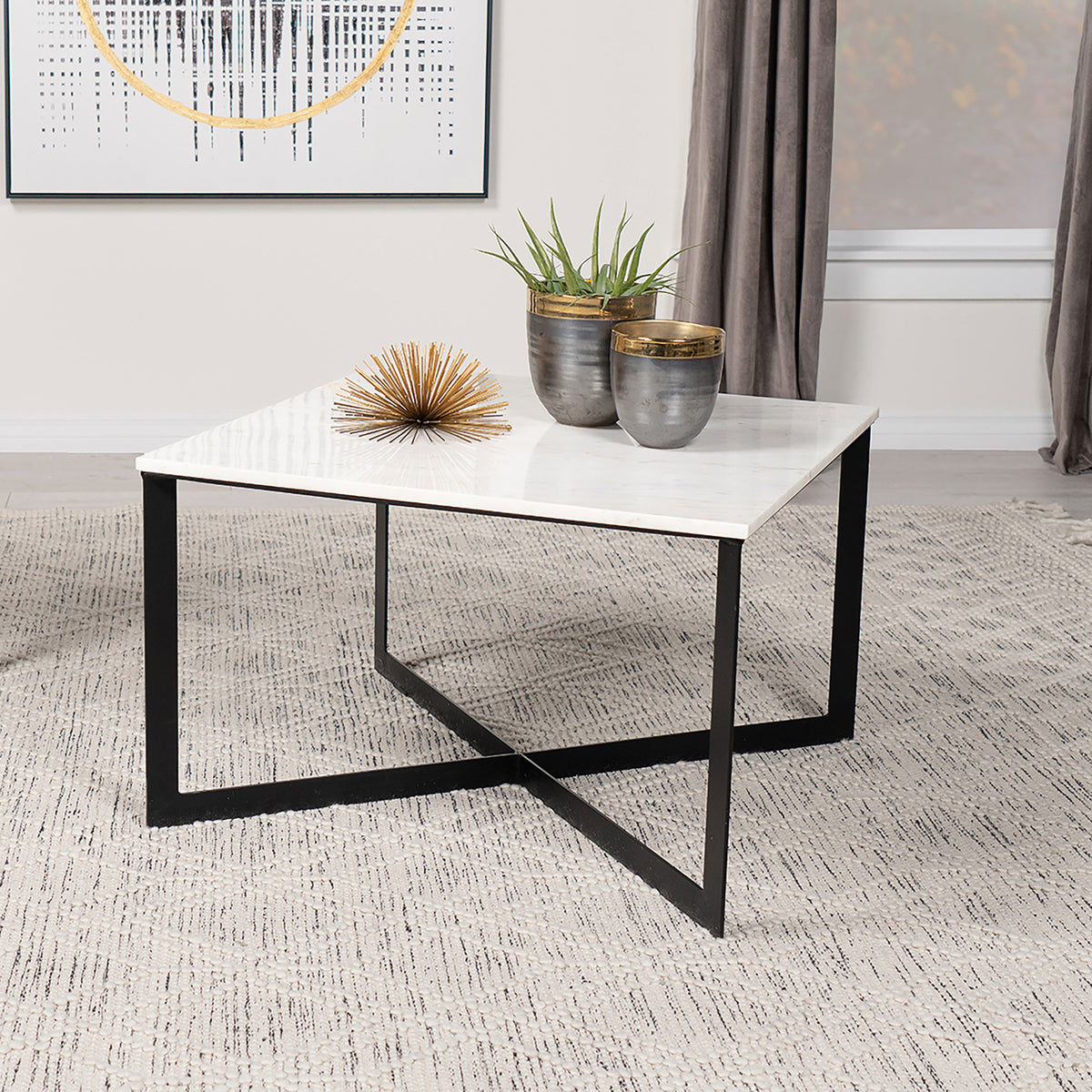 Tobin Square Marble Top Coffee Table White and Black  Half Price Furniture