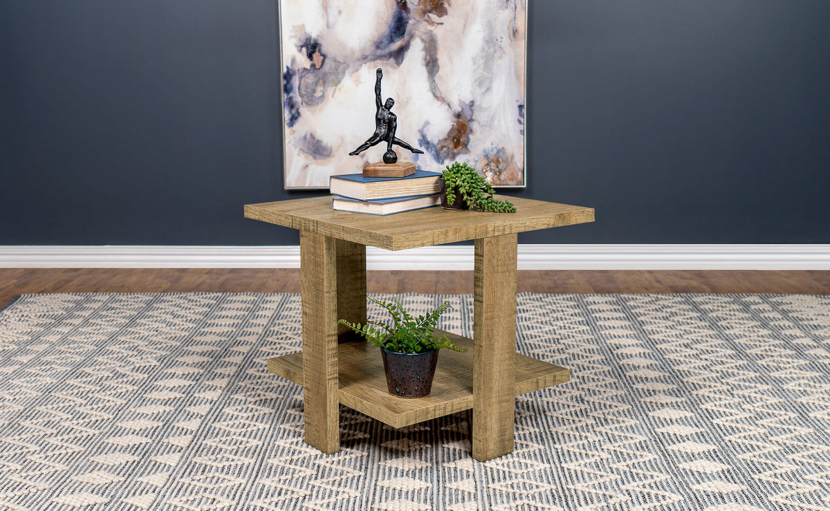Dawn Square Engineered Wood End Table With Shelf Mango Half Price Furniture