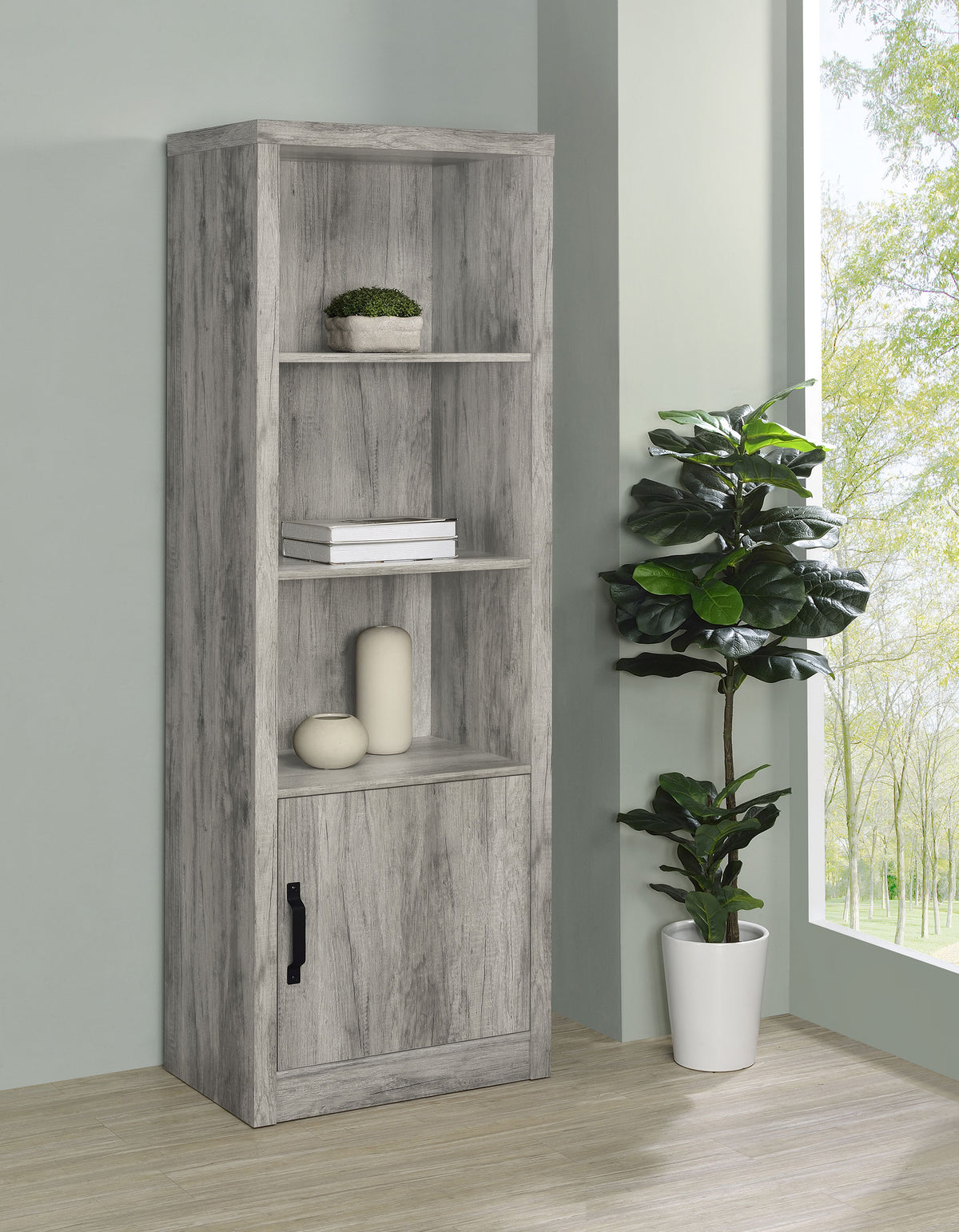 Burke 3-shelf Media Tower With Storage Cabinet Grey Driftwood  Half Price Furniture