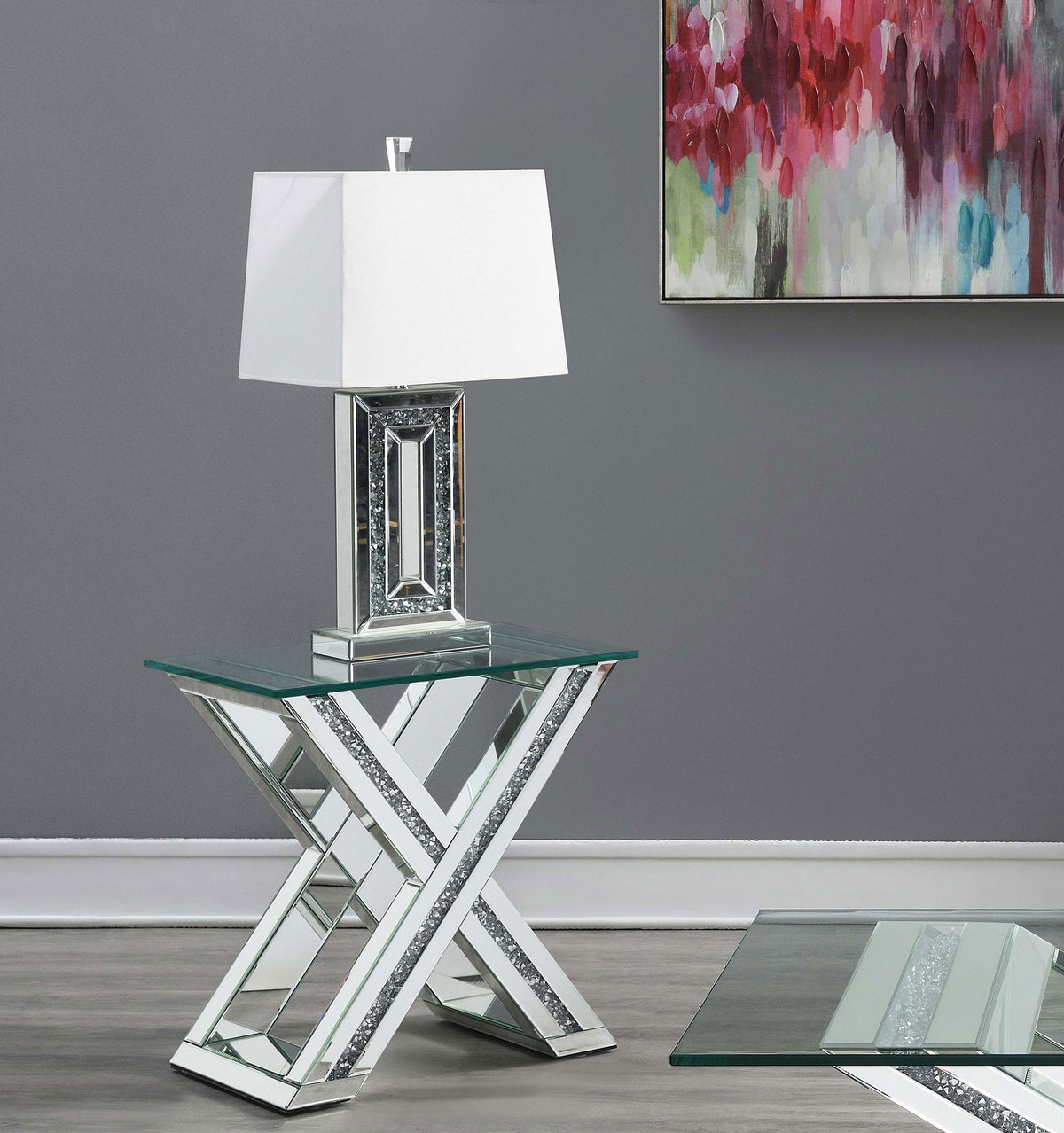 Bonnie X-base Rectangle Glass Top End Table Mirror  Half Price Furniture