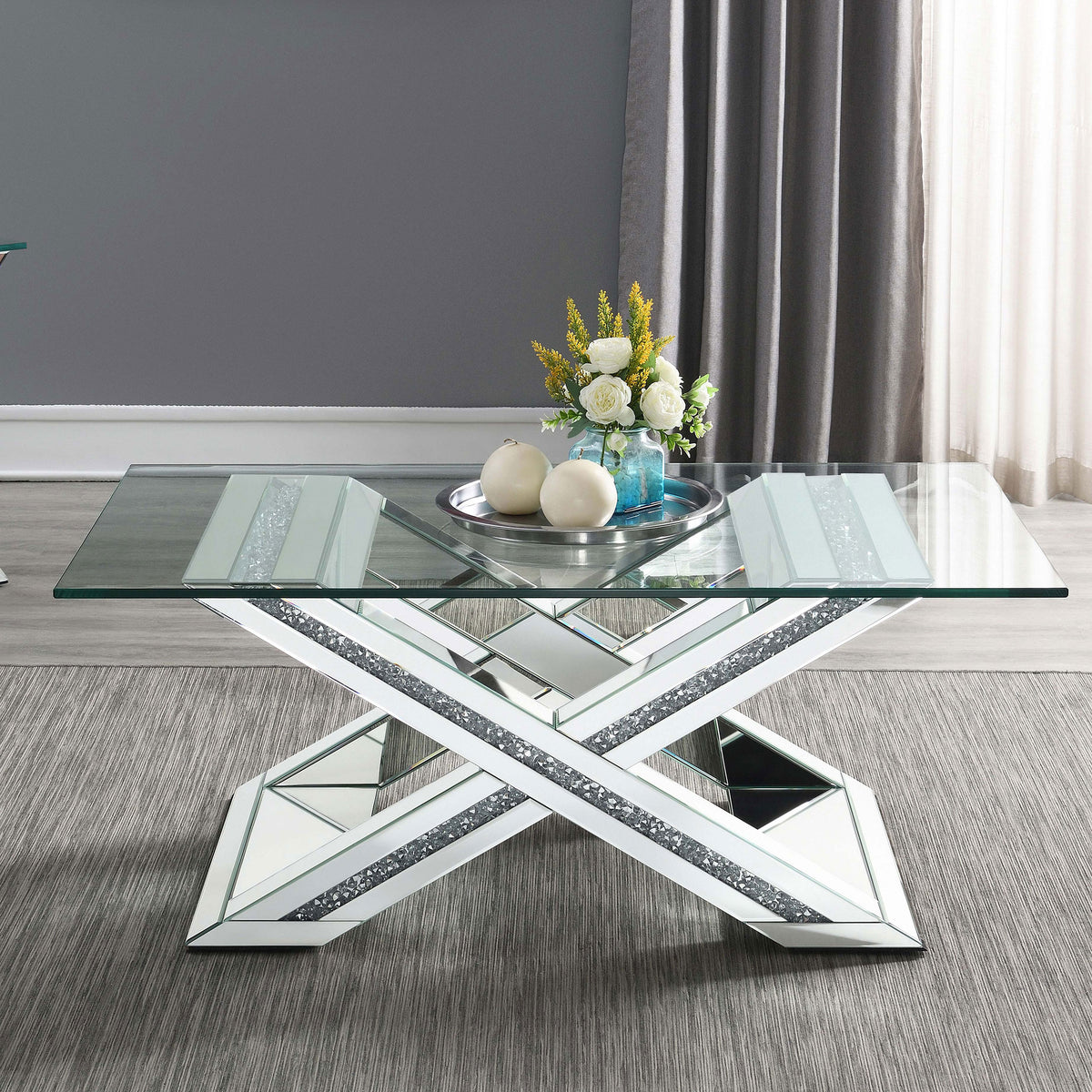 Bonnie X-base Rectangle Glass Top Coffee Table Mirror  Half Price Furniture