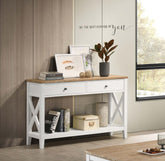 Maisy Rectangular Wooden Sofa Table With Shelf Brown and White Half Price Furniture