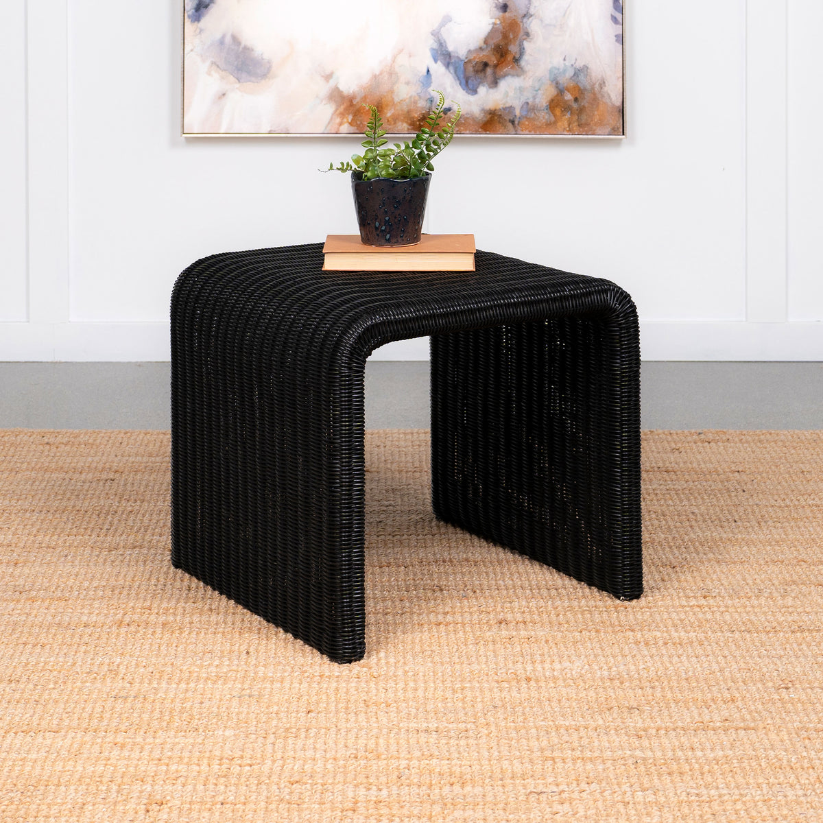 Cahya Woven Rattan Sqaure End Table Black  Half Price Furniture