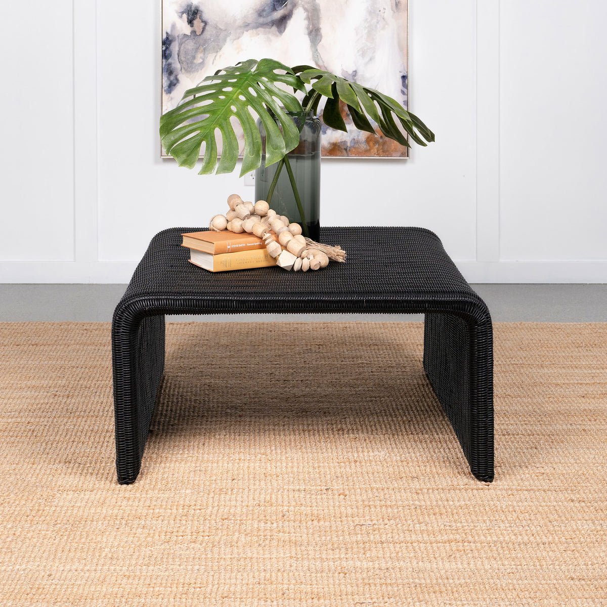 Cahya Woven Rattan Sqaure Coffee Table Black  Half Price Furniture