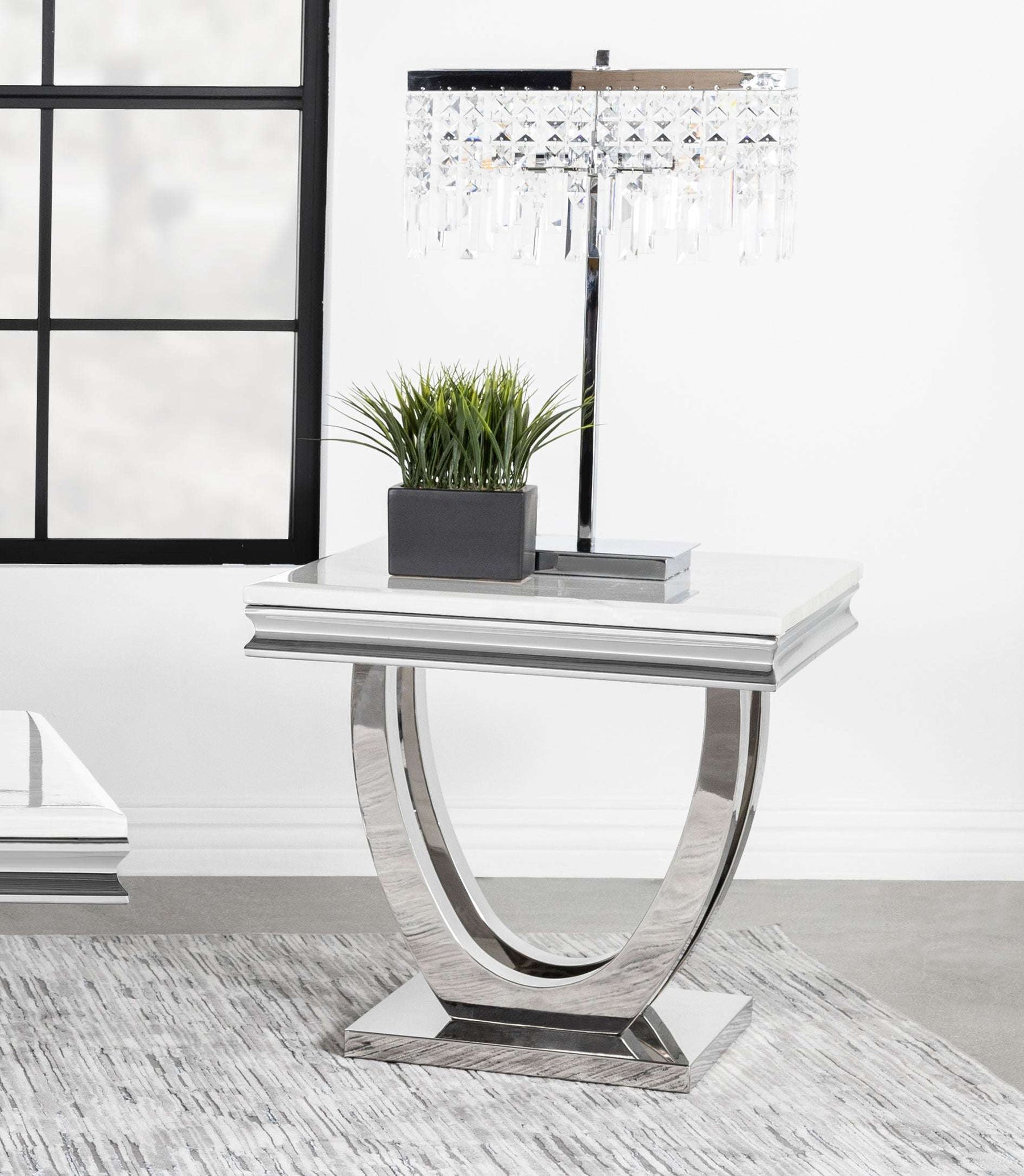 Kerwin U-base Square End Table White and Chrome Half Price Furniture
