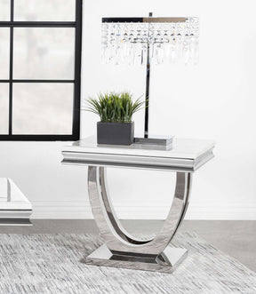 Kerwin U-base Square End Table White and Chrome Half Price Furniture