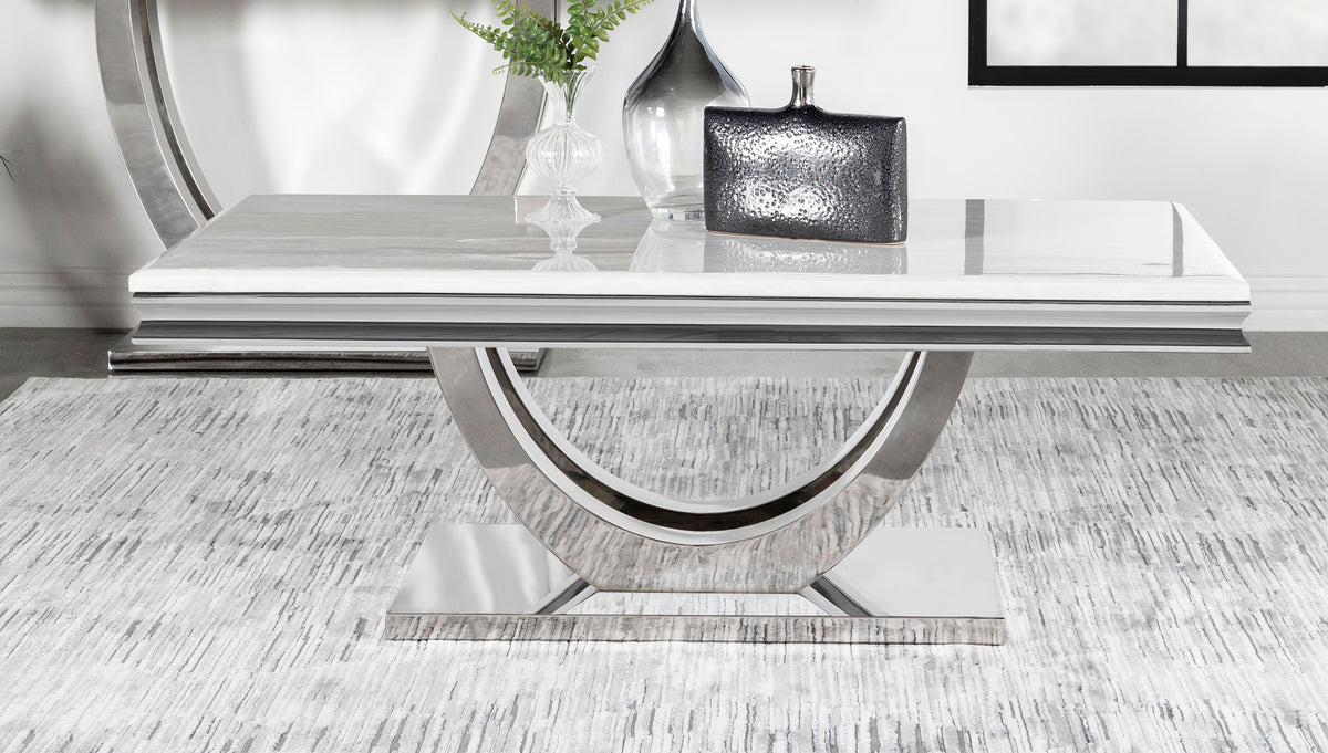 Kerwin U-base Rectangle Coffee Table White and Chrome - Coffee Table - Half Price Furniture