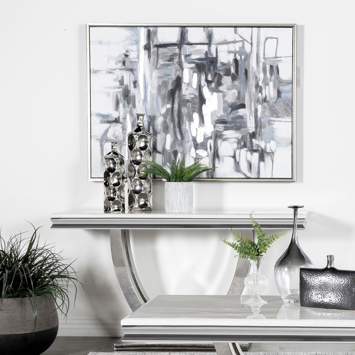 Kerwin U-base Rectangle Sofa Table White and Chrome - Sofa Table - Half Price Furniture