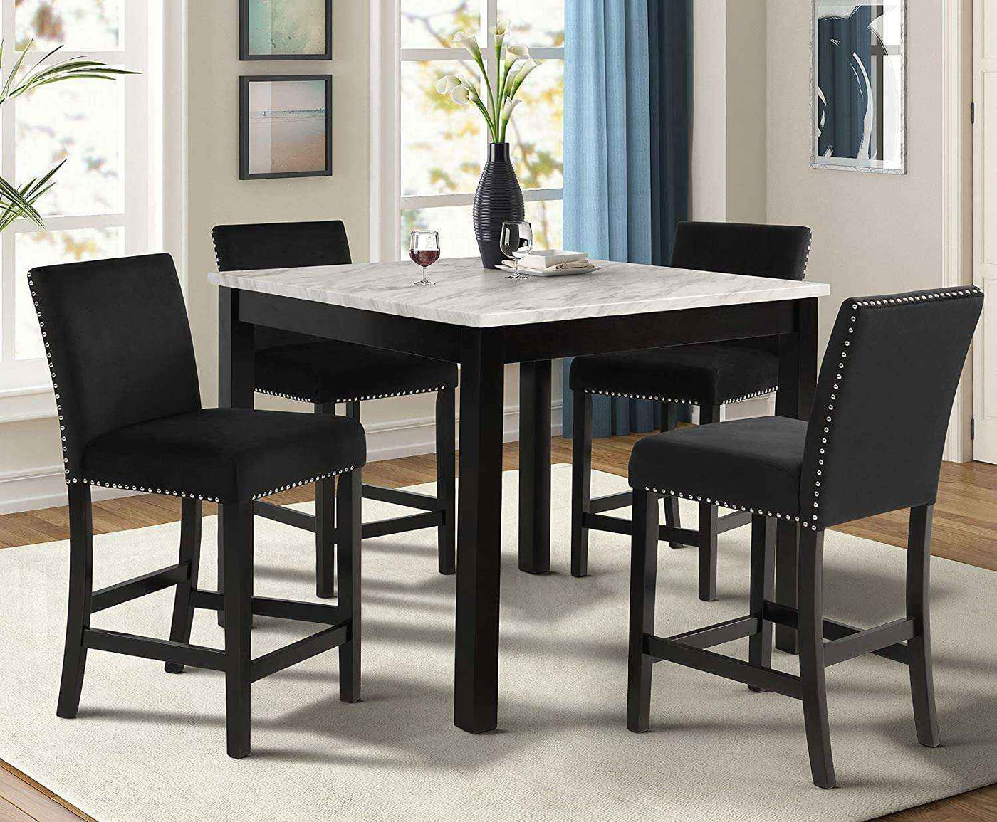 D400-52s-blk 42 Inch Black Counter Table Set with 4 Chairs - New Classic Furniture Celeste