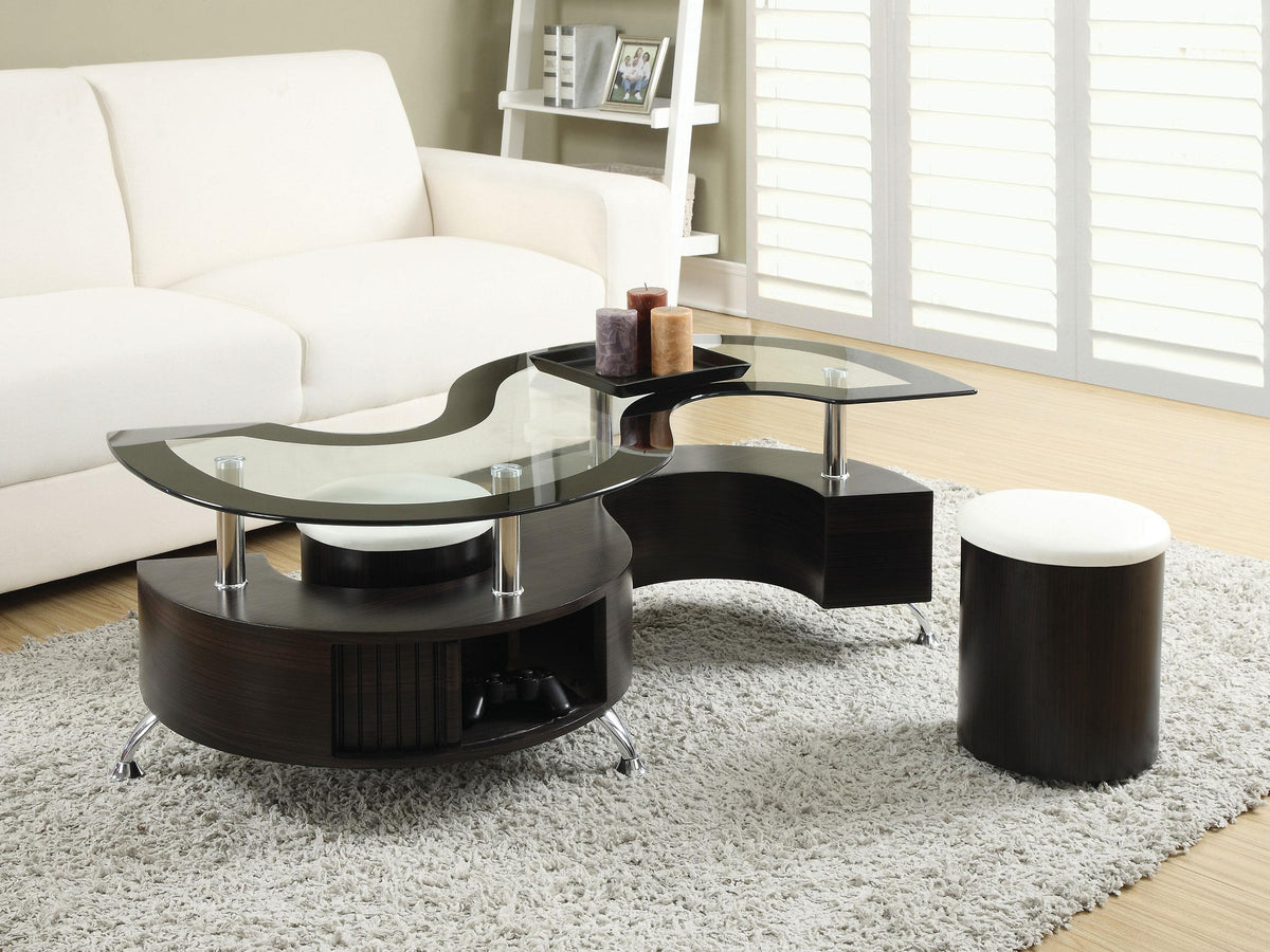 Buckley 3-piece Coffee Table and Stools Set Cappuccino Buckley 3-piece Coffee Table and Stools Set Cappuccino Half Price Furniture