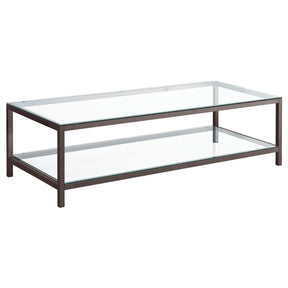 Trini Coffee Table with Glass Shelf Black Nickel Half Price Furniture