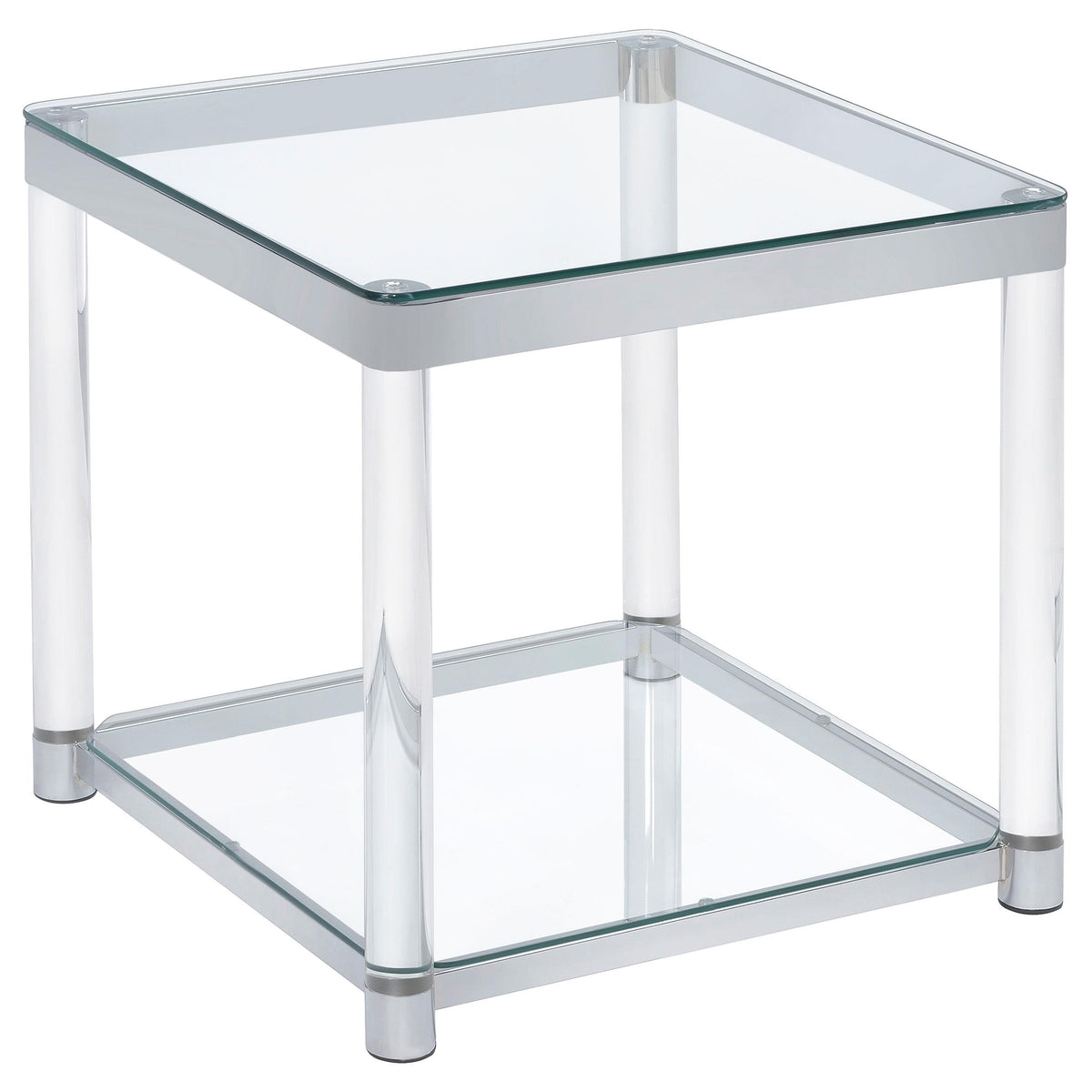 Anne End Table with Lower Shelf Chrome and Clear  Half Price Furniture
