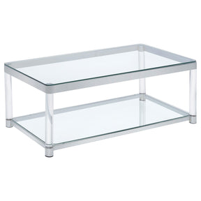 Anne Coffee Table with Lower Shelf Chrome and Clear  Half Price Furniture