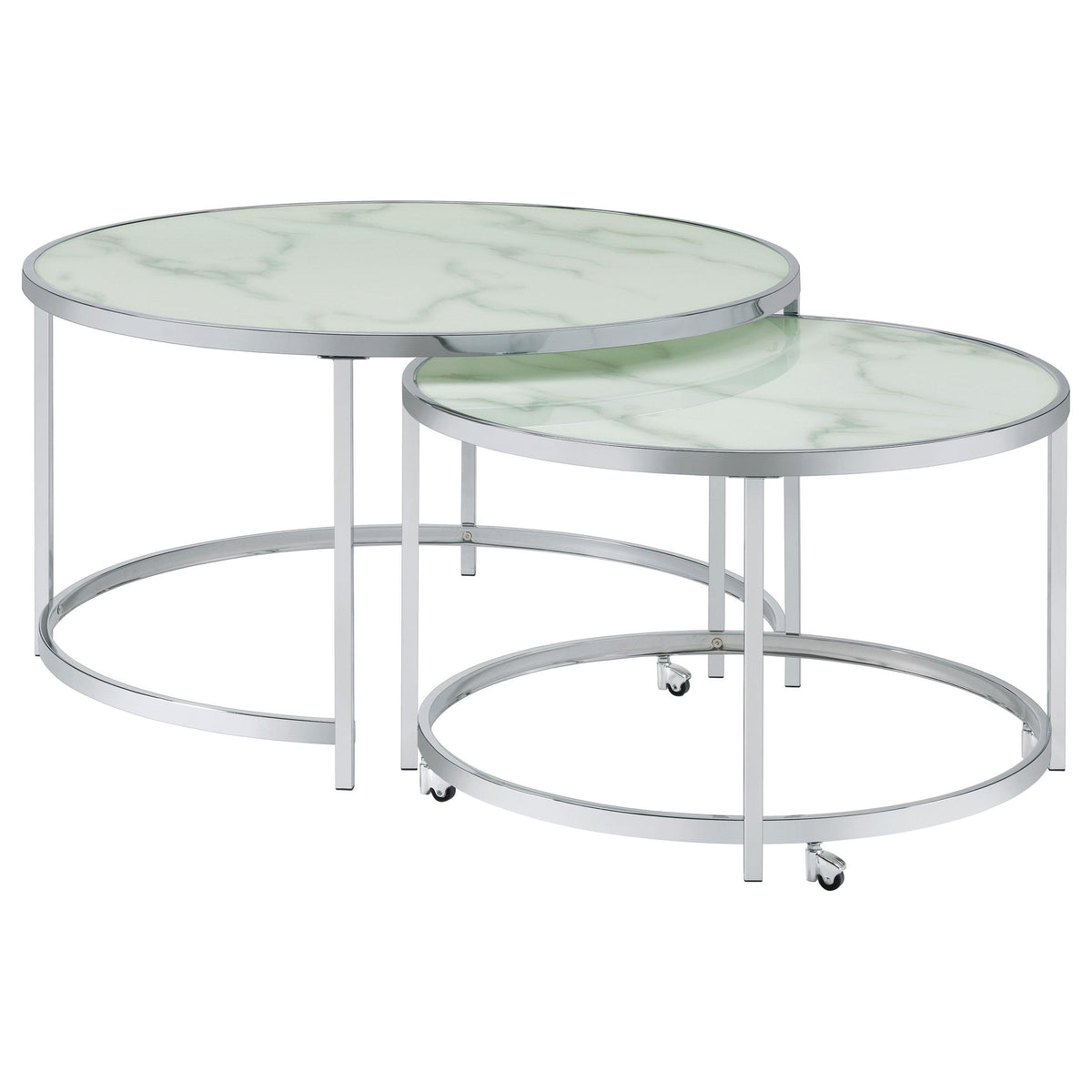 Lynn 2-piece Round Nesting Table White and Chrome Lynn 2-piece Round Nesting Table White and Chrome Half Price Furniture