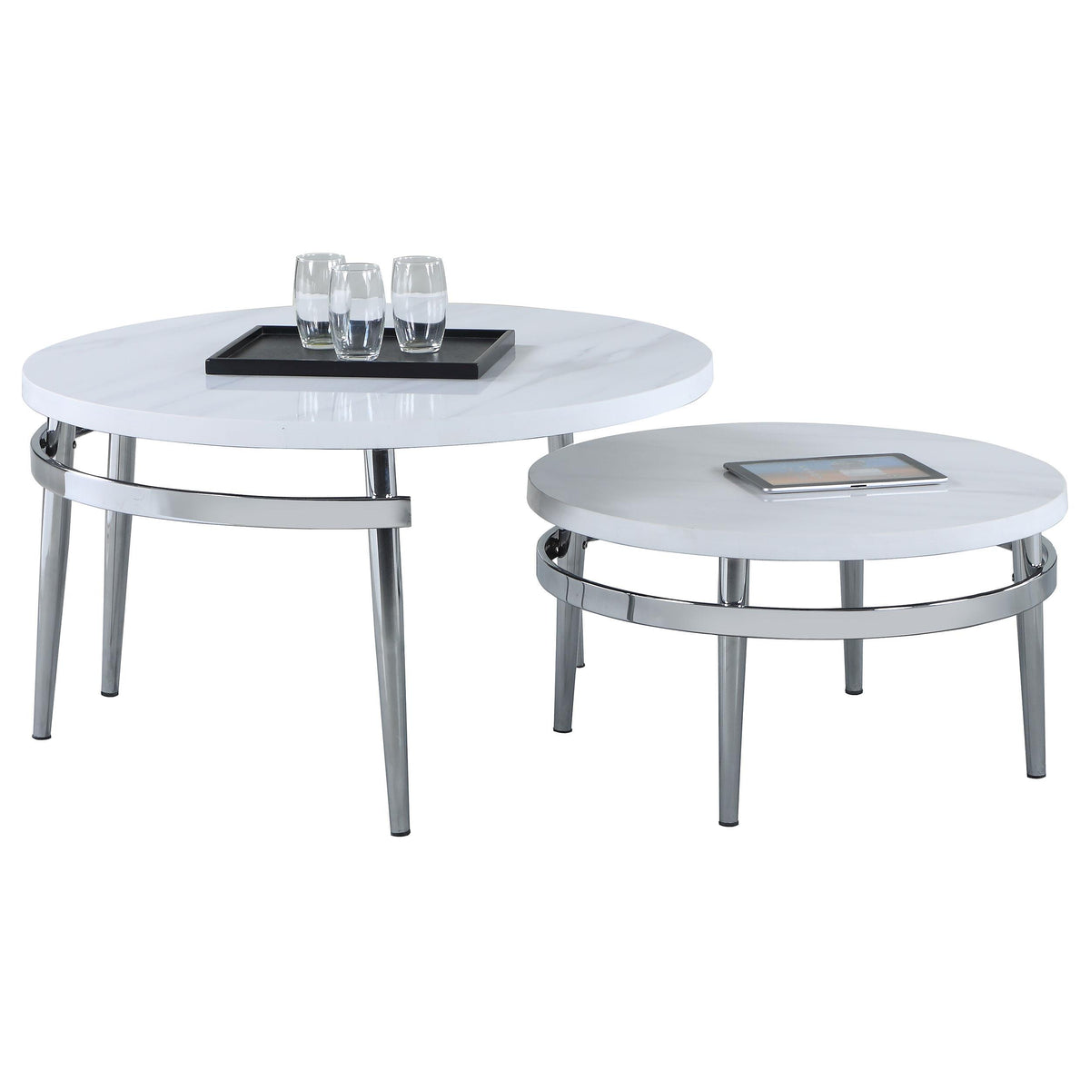 Avilla Round Nesting Coffee Table White and Chrome  Half Price Furniture