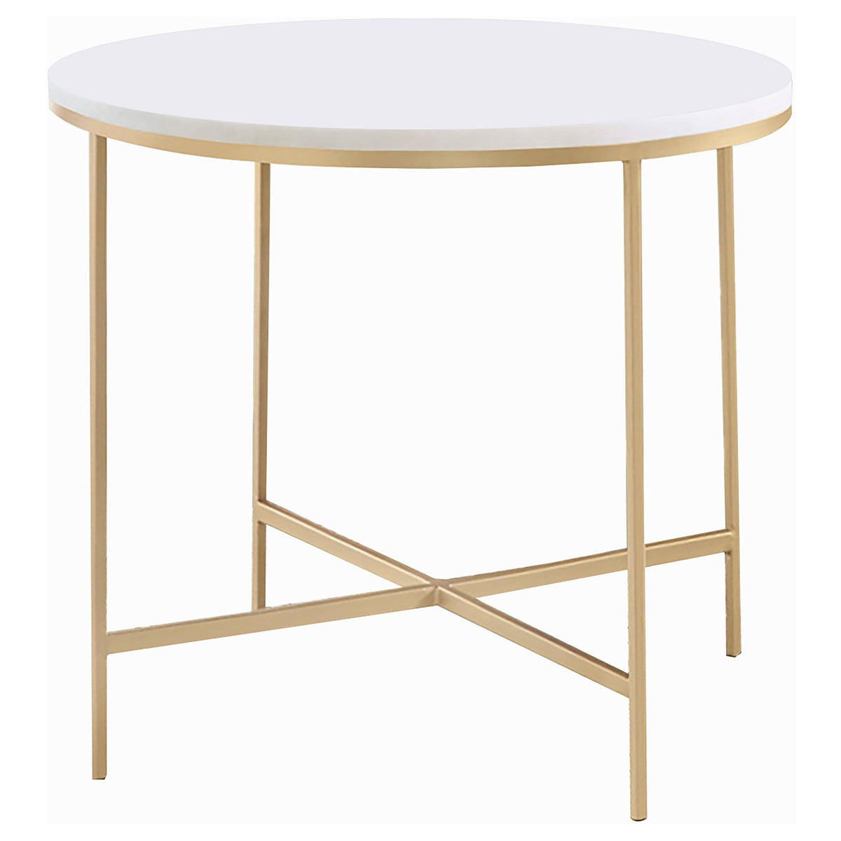Ellison Round X-cross End Table White and Gold  Half Price Furniture