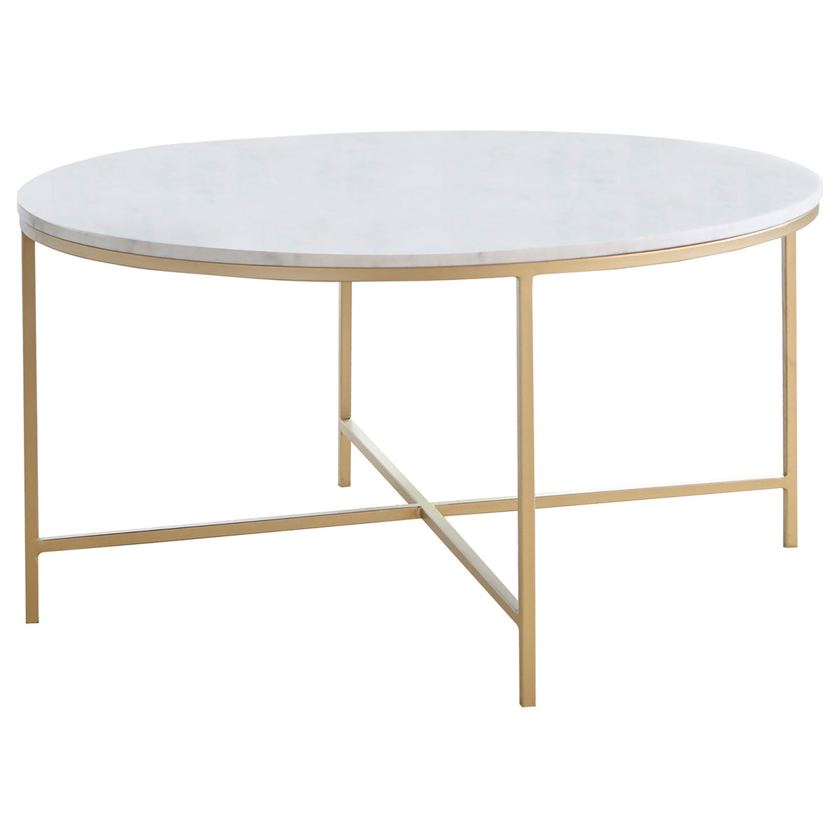 Ellison Round X-cross Coffee Table White and Gold  Half Price Furniture