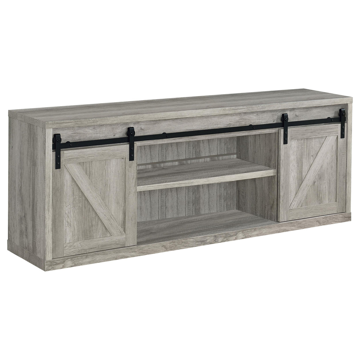 Brockton 71-inch 3-shelf Sliding Doors TV Console Grey Driftwood Half Price Furniture