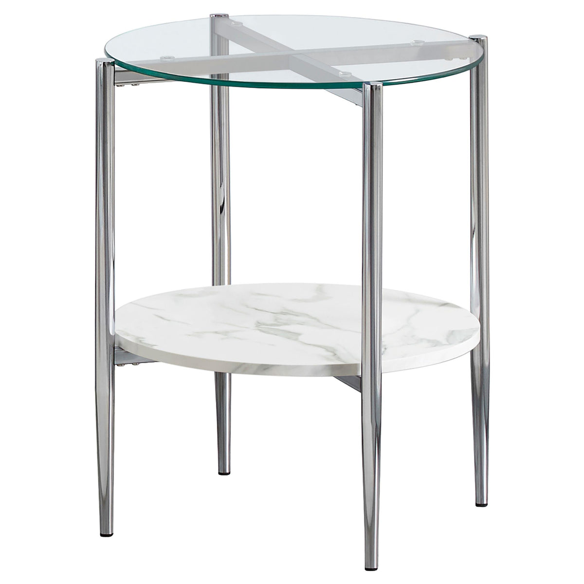 Cadee Round Glass Top End Table Clear and Chrome Cadee Round Glass Top End Table Clear and Chrome Half Price Furniture