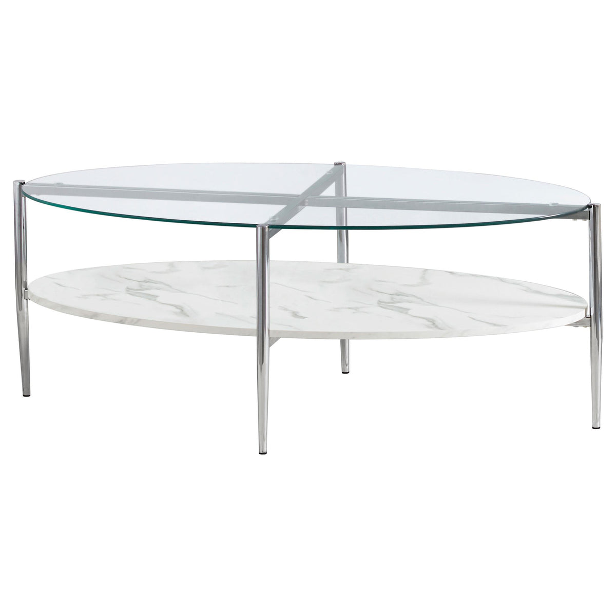 Cadee Round Glass Top Coffee Table White and Chrome  Half Price Furniture