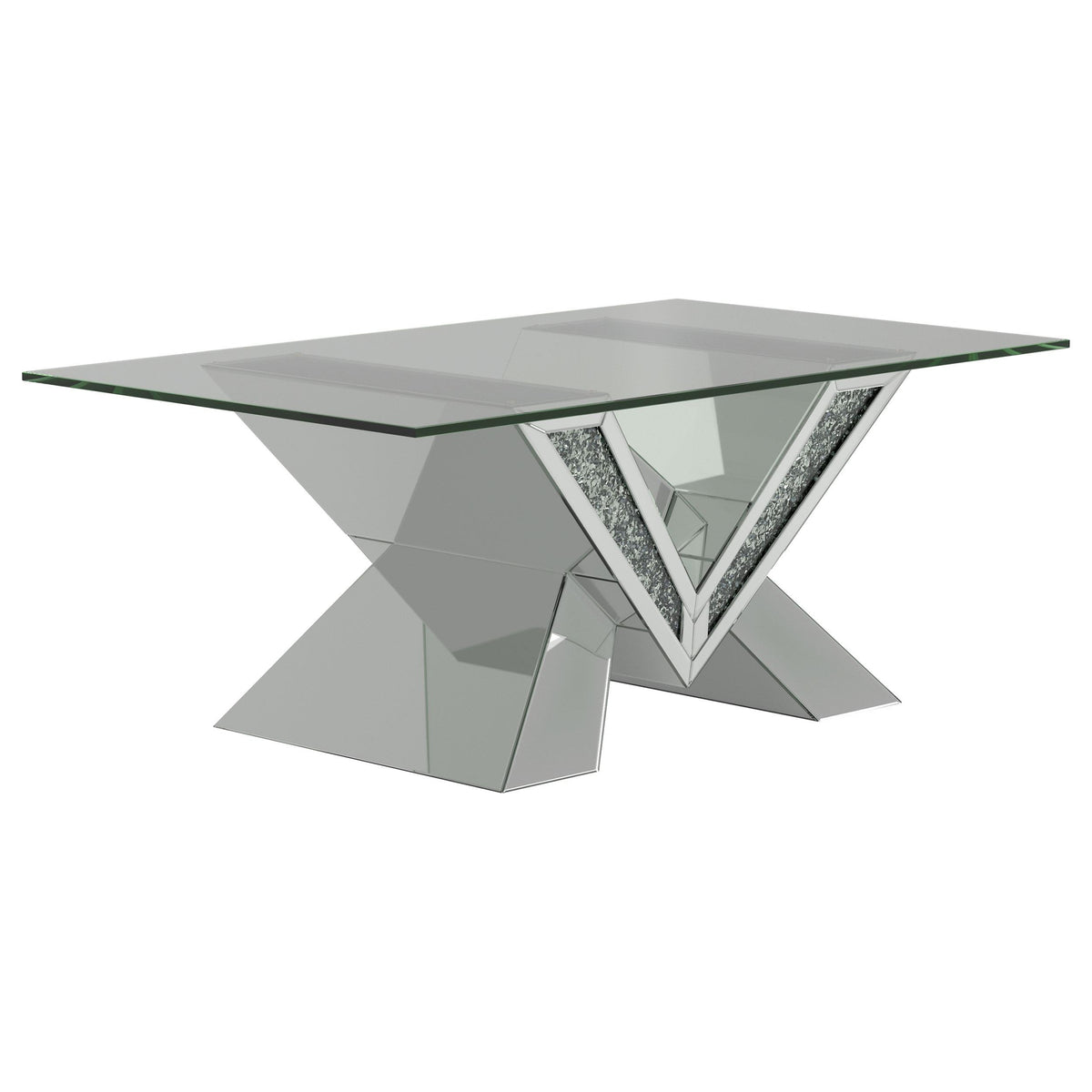 Taffeta V-shaped Coffee Table with Glass Top Silver Taffeta V-shaped Coffee Table with Glass Top Silver Half Price Furniture