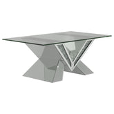 Taffeta V-shaped Coffee Table with Glass Top Silver Half Price Furniture