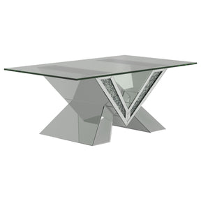 Taffeta V-shaped Coffee Table with Glass Top Silver Half Price Furniture
