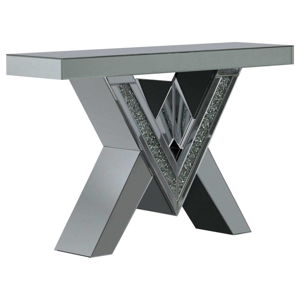 Taffeta V-shaped Sofa Table with Glass Top Silver  Las Vegas Furniture Stores
