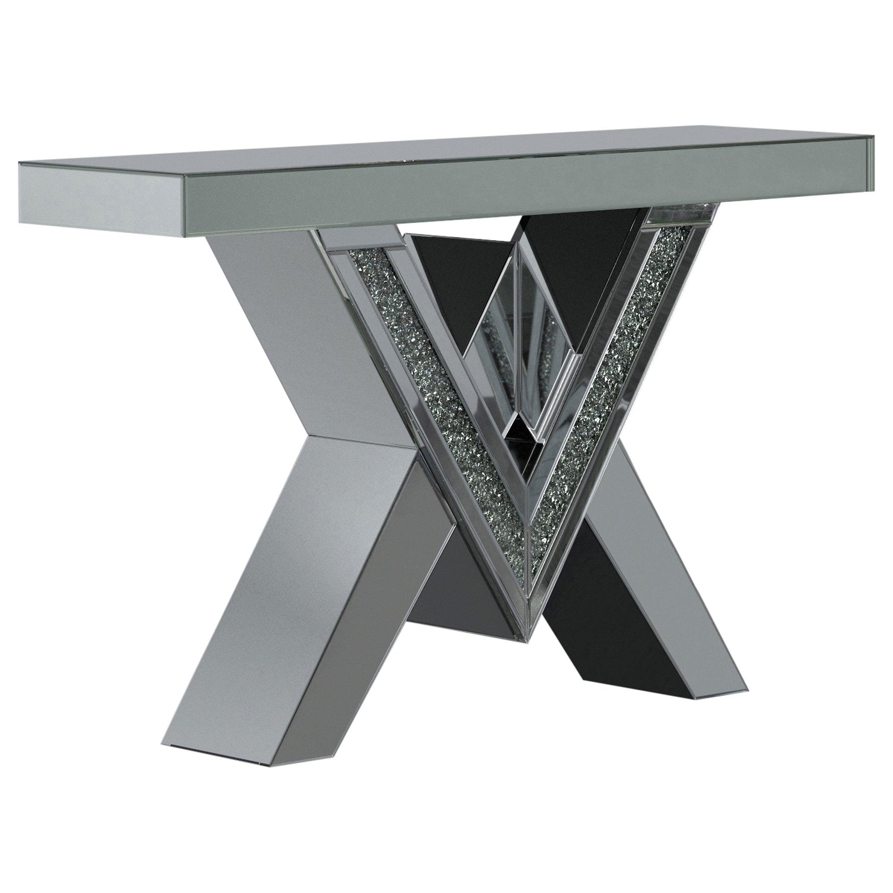 Taffeta V-shaped Sofa Table with Glass Top Silver Taffeta V-shaped Sofa Table with Glass Top Silver Half Price Furniture